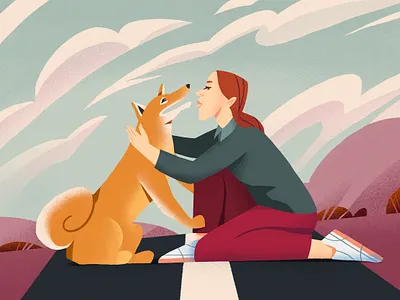 Having a nice day 2d character art digital illustration dog flat illustration procreate summer walking