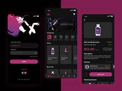 Se7rek cosmetics app app app design clean clear cosmetics dark mode design designer ecommerce inspiration ui ux xd