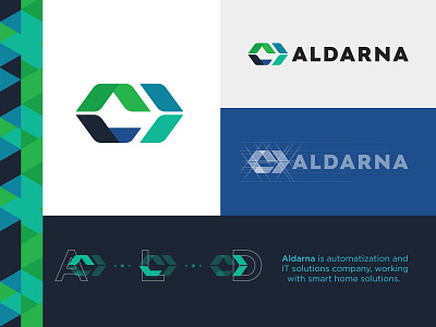 Aldarna brand brandidentity coding hexagon it letter smarthome tetragon