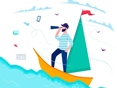 Sailor on a boat characters illustration sailor sea seaman