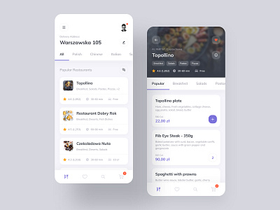 Food App app browse cards delivery dish drink eat ecommerce food interaction interface meal mobile order poland restaurant ui ux