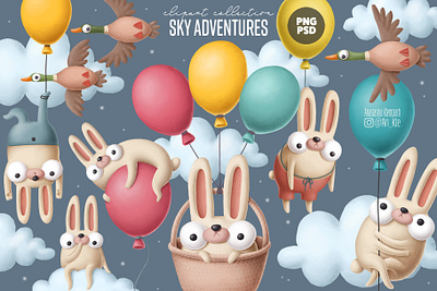 bunny with balloons clipart animals bunny cartoon character clipart creative market cute design doodle drawing easter funny illustration nursery