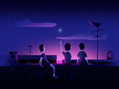 On the roof art art direction blue book illustration book illustrations boys character childhood children city concept design digital art gradient illustration kids pink roof sunset vector