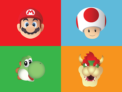 Mario's familly art bowser design game graphisme illustration illustrator mario toad video game art yoshi