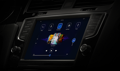 Car dashboard media player blue car dark dashboad google media media player player ui touch