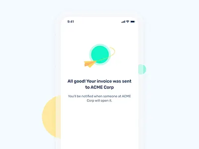 Successful invoice sent animation app bank branding gif icon illustration mobile plane success ui validation