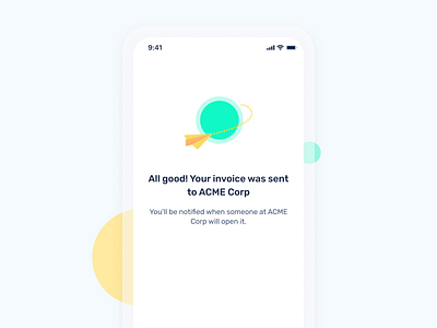 Successful invoice sent animation app bank branding gif icon illustration mobile plane success ui validation