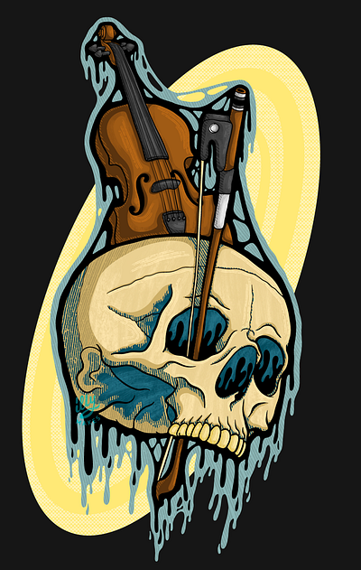 Drippy Violin Skull | Procreate Digital Art dark art design drawing drippy art goth gothic gothic illustration graphic design halftone horror illustration illustrator macabre procreate skull art skull design spooky violin violin art violin bow