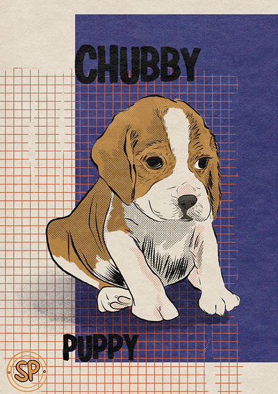 Chubby pup dog illustration midcentury