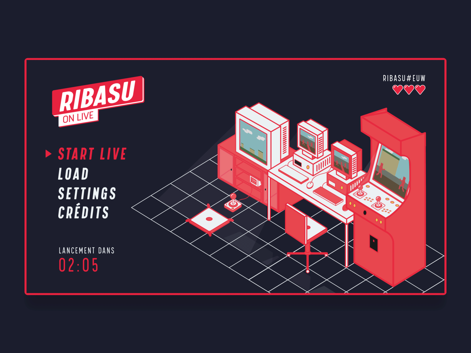 Ribasu On Live - Retro Gaming Room arcade branding design gaming gaming room illustration motion motiondesign retro retro design retrowave rpg streamer twitch vector