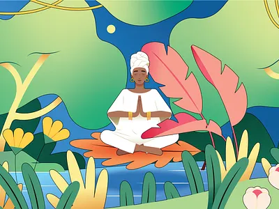 Amakaba character digital folioart illustration kiki ljung landscape line nature rainforest vector zen