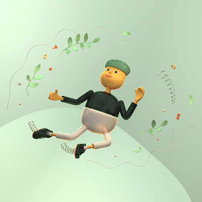 Spring character 3d branding c4d character character design cinema 4d cinema4d editorial illustration plant render spring texture