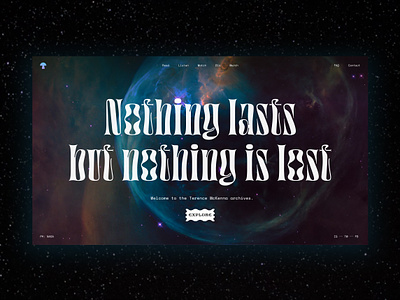 Terence McKenna Archives 70s archives big type dark futuristic headline homepage landing page photography psychedelic sci fi space terence mckenna type typography ui design uiux web design