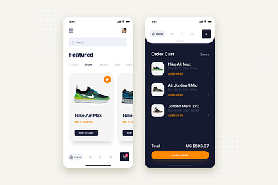 Nike Store mobile concept - Cart order app cart concept design ecommerce flat interface ios kit material minimal mobile nike order shoes shopping store ui ui kit ux