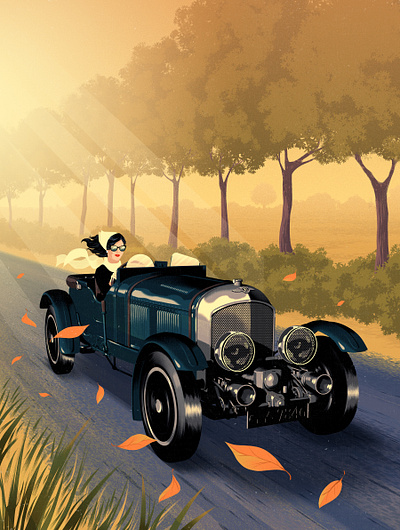 Bentley autumn car cover digital editorial folioart illustration magazine rui ricardo vintage