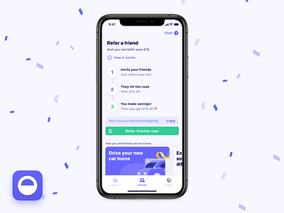 🎉 Refer a friend! app confetti design illustration insurance insurtech interface ios ios app iphone mobile refer referral ui ux