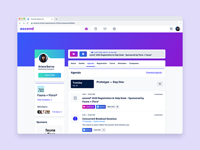 Live stream & Agenda in Connect Space Ecosystem agenda ascend clean connect connection event event branding grid live livestream match minimal space survey ui ux web