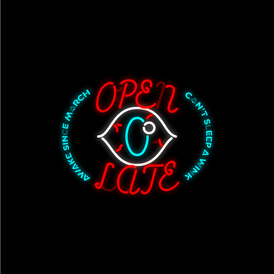 Open Late 2020 apparel design eye helen oldham illustration illustrator neon screenprint sign tee