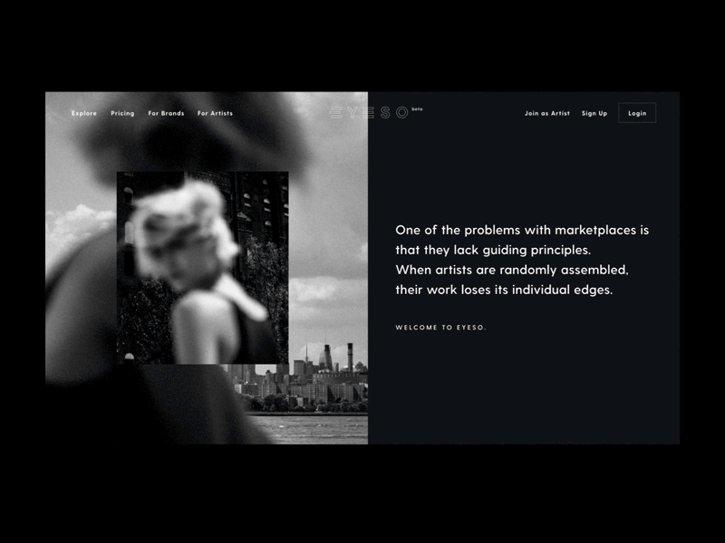 EYESO application black contact dark design form minimal photography ui uiux web webdesign website