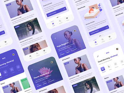 Yoga & Meditation Application | Revil app branding clean design digital flat illustration material minimal ux web