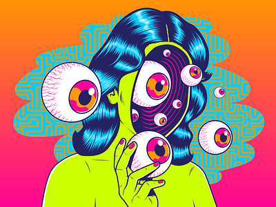 Giving a look art design illustration psychedelic surrealism vector