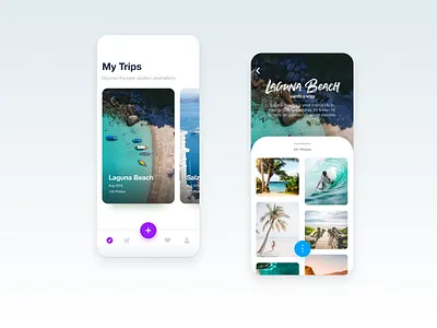 Travel photos app beach clean ui ux