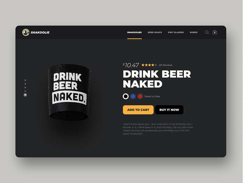 Shakoolie Product Page // Dark Mode add to cart dark mode design ecommerce ecommerce design product page retail reviews shopping