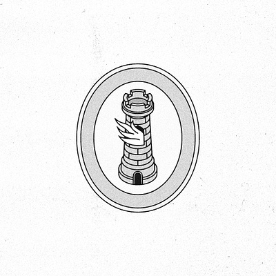 Burning Tower badge design illustration isometric medieval monogram rebound tower turret