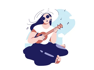 Girl with a Ukulele 🎶 adobe illustrator character design female flat illustration minimalist music ukulele vector