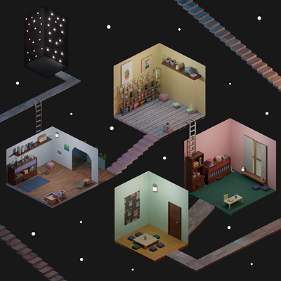 Rooms on the void_Concept art 3d 3d art artwork blender concept art conceptual digital art game art game design illustration modelling rooms