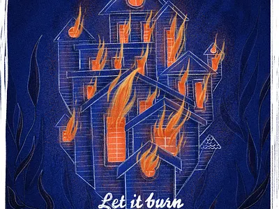 Let it burn blue brush burn fire heart house illustration photoshop