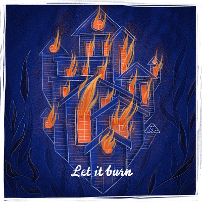 Let it burn blue brush burn fire heart house illustration photoshop