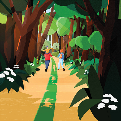 VisitBrabant - 4 🚶🌳 child design family father flowers forest graphic green hike illustration leaf map mother path tree trees vector visitbrabant walk woman