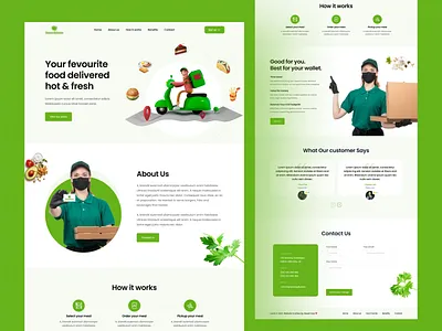 Food Delivery Landing Page delivery landing page delivery website design food food delivery foodie green landingpage psd template resturent typography ui ui design ux design website