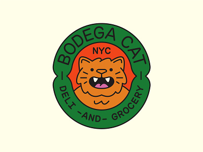 Bodega Cat Badge pt. I animal bodega branding cat cats deli design flat green grocery icon illustration logo patch red smile sticker stickers store vector