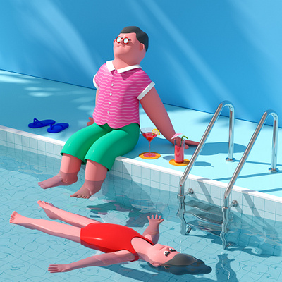 summer animation book design branding c4d character character designer cinema4d design graphic illustration swimmingpool