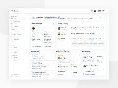 Patient Portal Medical Dashboard pt.4 app cards clean dash dashboard design doctor health interface manage medical medical app medicine minimal modern search simple ui ux web