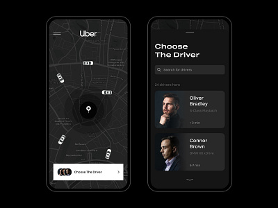 Uber Driver Searching black cars choice choose dark theme decision driver grey iphone location main page map search searching taxi taxi app taxi booking app uber ui ux