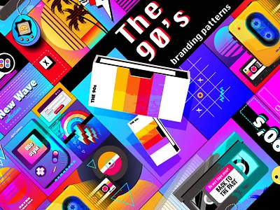 The 90's branding patterns 80s 90s 90s patterns branding colorful geometric gradients graphic design graphic resources new wave retro illustration retro pattern seamless patterns synth wave ui vector vibrant colors vintage