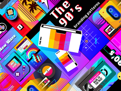 The 90's branding patterns 80s 90s 90s patterns branding colorful geometric gradients graphic design graphic resources new wave retro illustration retro pattern seamless patterns synth wave ui vector vibrant colors vintage