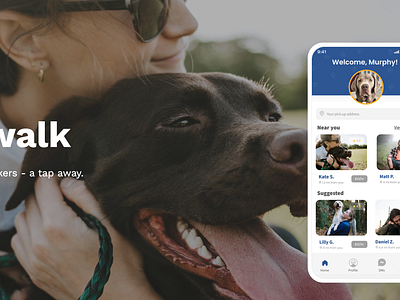 dogwalk, trusted dog walkers - a tap away app branding design graphic design mobile product design ui ux