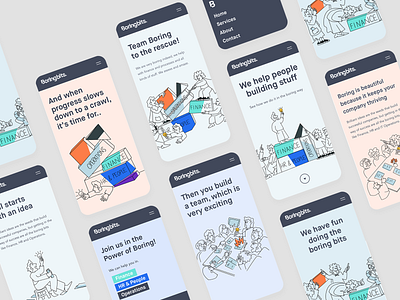 Boringbits Mobile Explorations 👋 bits boring cartoon devops exploration visual brand finance finance app hr illustraion ios iphone landing london mobile power splash startup study tech ux