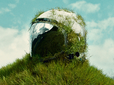 Off-Course 3d 3d art agrib astronaut blender blender 3d blender3d grass grassy helmet hill hillside nature nft nfts outer space overgrown render rendering surreal art