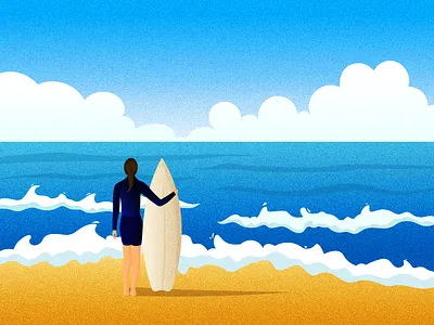 The wait beach blue character design girl illustration sea surf texture texture illustration vector water waves