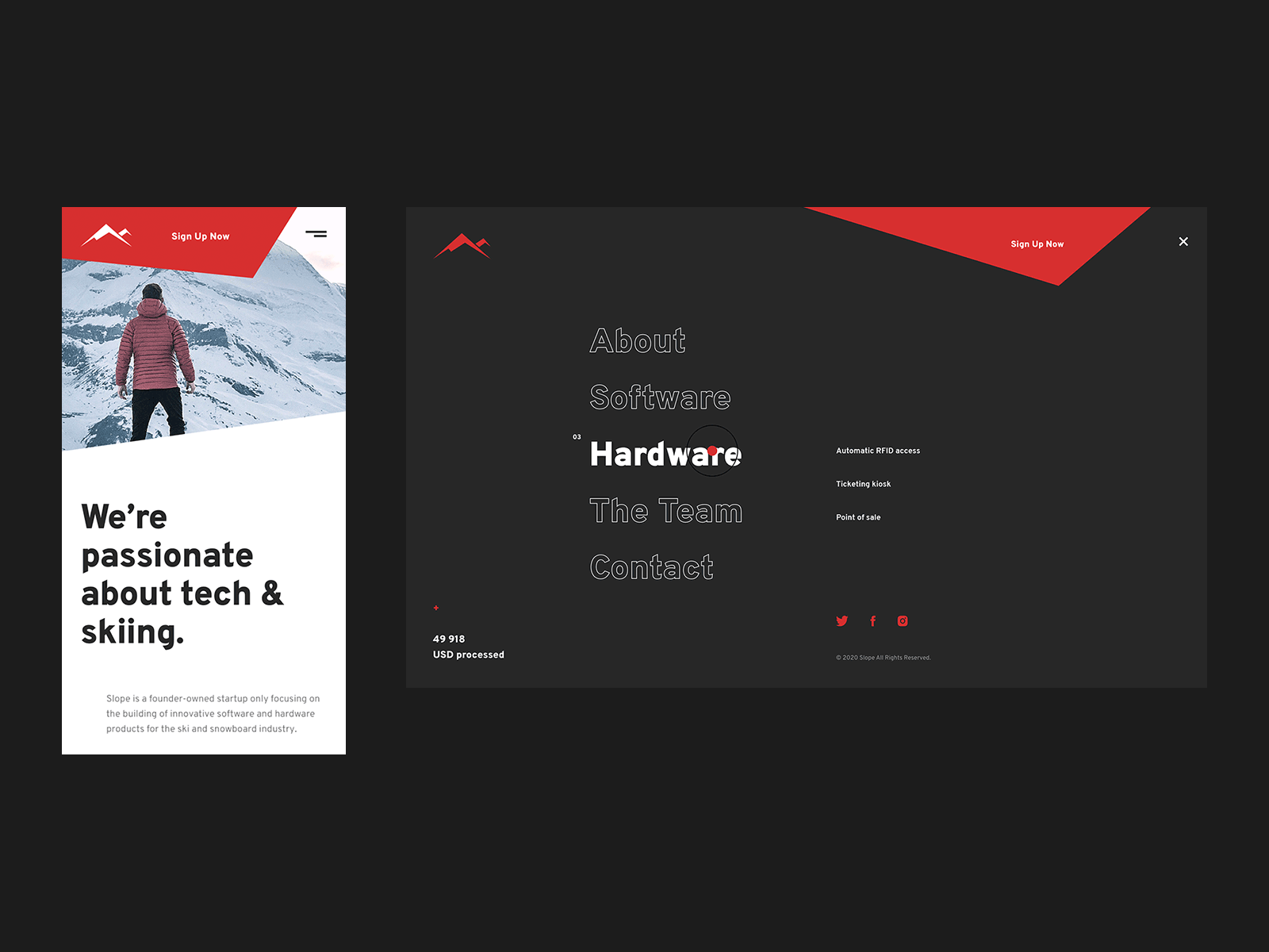 Slope design landing mobile product design ski snow ui ux web