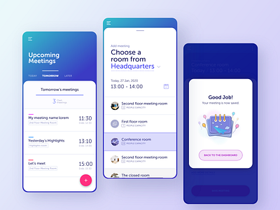 Room booking mobile app app booking design illustration meeting room management meetings mobile mobile app mobile app design success message