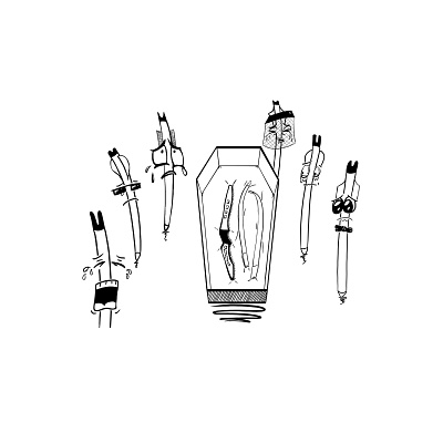 Bow Funeral archery arrow black and white bow cartoon crying fun funeral funny humor illustration ink sad tears