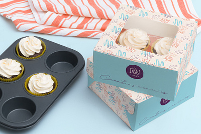 B&N Cakes Cupcake Box Design brand identity design cake shop branding cupcake box design packaging design pattern