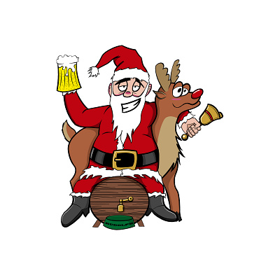 Drunken Santa animal beard beer bell cartoon christmas color cool drunk funny humor illustration red reindeer rudolph santa