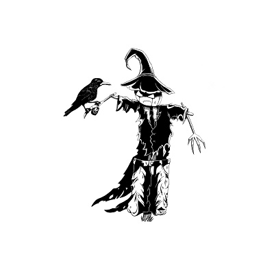 Scarecrow animal cartoon comic cool crow cute field fun halloween hat humor illustration ink pumpkin raven scarecrow suit